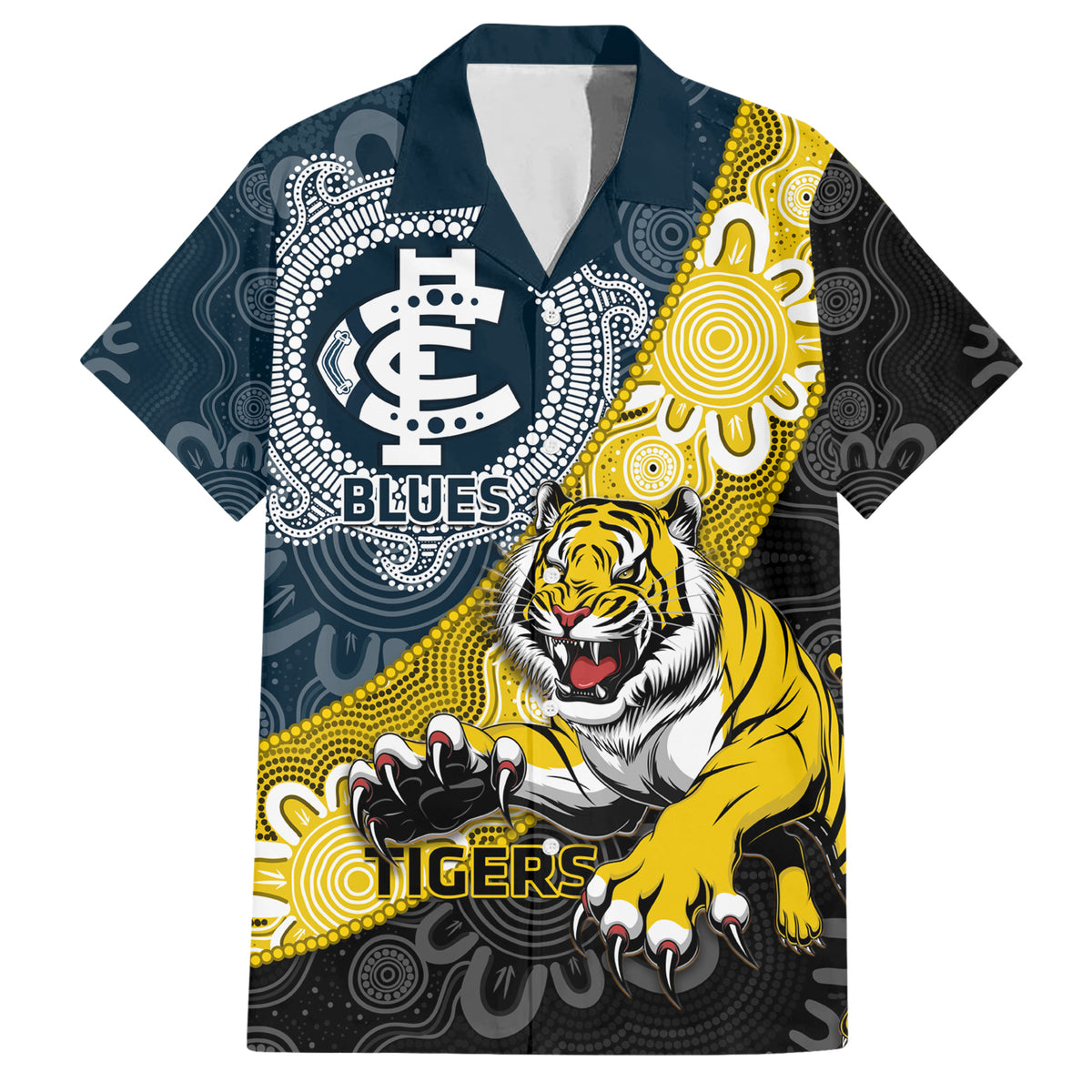 Personalised Richmond And Carlton Football Hawaiian Shirt Tigers BluesTogether Aboriginal Art