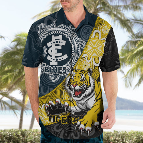 Personalised Richmond And Carlton Football Hawaiian Shirt Tigers BluesTogether Aboriginal Art