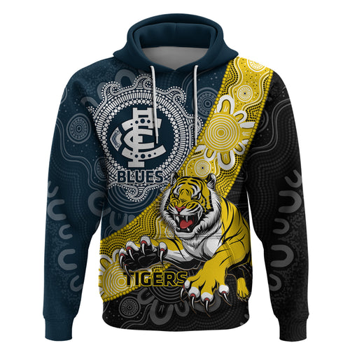 Personalised Richmond And Carlton Football Hoodie Tigers BluesTogether Aboriginal Art