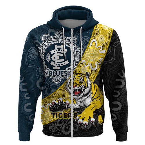 Personalised Richmond And Carlton Football Hoodie Tigers BluesTogether Aboriginal Art