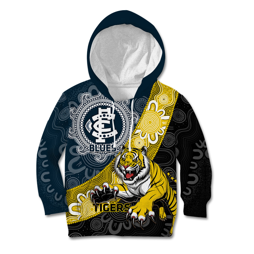 Personalised Richmond And Carlton Football Kid Hoodie Tigers BluesTogether Aboriginal Art