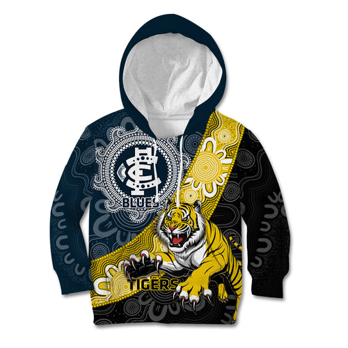 Personalised Richmond And Carlton Football Kid Hoodie Tigers BluesTogether Aboriginal Art