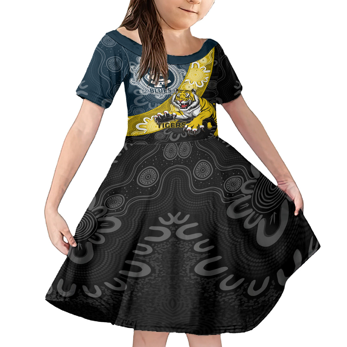 Personalised Richmond And Carlton Football Kid Short Sleeve Dress Tigers BluesTogether Aboriginal Art