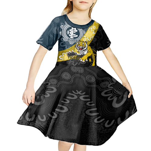 Personalised Richmond And Carlton Football Kid Short Sleeve Dress Tigers BluesTogether Aboriginal Art