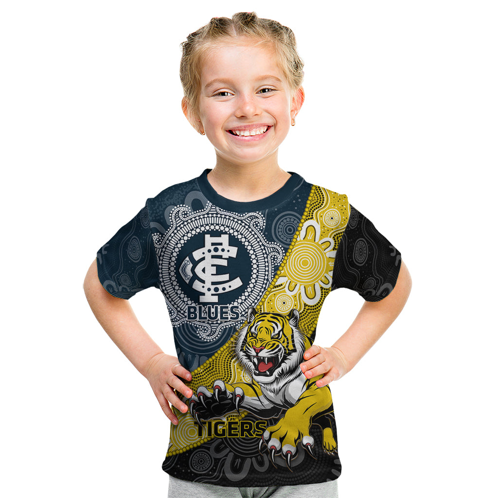 Personalised Richmond And Carlton Football Kid T Shirt Tigers BluesTogether Aboriginal Art