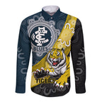 Personalised Richmond And Carlton Football Long Sleeve Button Shirt Tigers BluesTogether Aboriginal Art