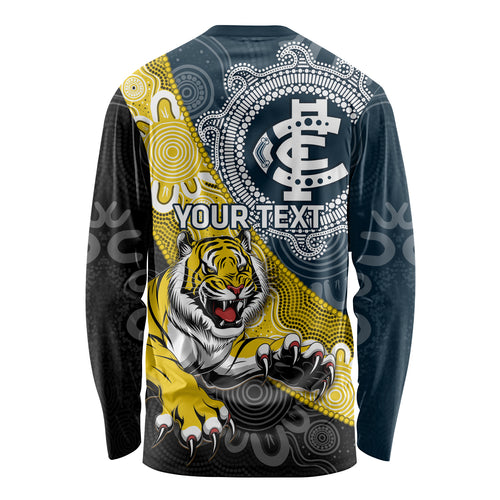 Personalised Richmond And Carlton Football Long Sleeve Shirt Tigers BluesTogether Aboriginal Art