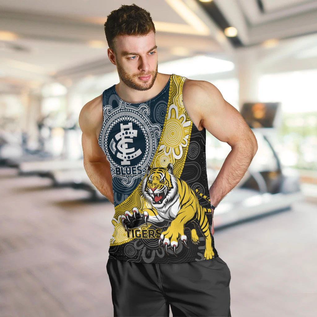 Personalised Richmond And Carlton Football Men Tank Top Tigers BluesTogether Aboriginal Art