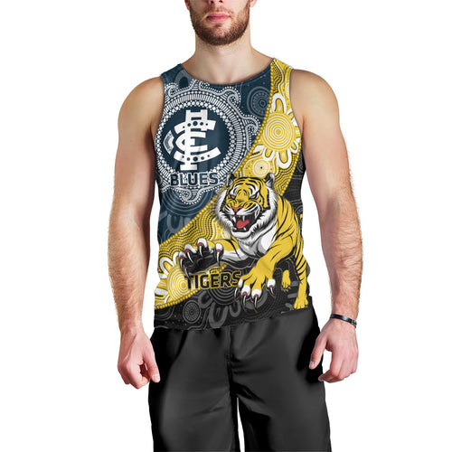Personalised Richmond And Carlton Football Men Tank Top Tigers BluesTogether Aboriginal Art