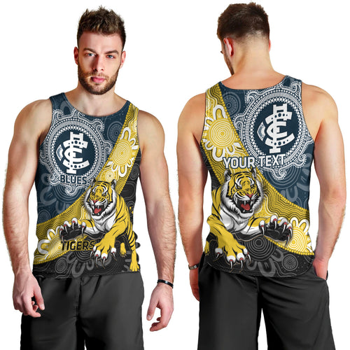 Personalised Richmond And Carlton Football Men Tank Top Tigers BluesTogether Aboriginal Art