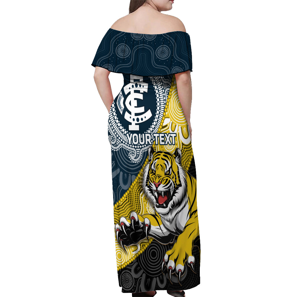 Personalised Richmond And Carlton Football Off Shoulder Maxi Dress Tigers BluesTogether Aboriginal Art