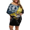 Personalised Richmond And Carlton Football Off Shoulder Short Dress Tigers BluesTogether Aboriginal Art