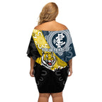 Personalised Richmond And Carlton Football Off Shoulder Short Dress Tigers BluesTogether Aboriginal Art