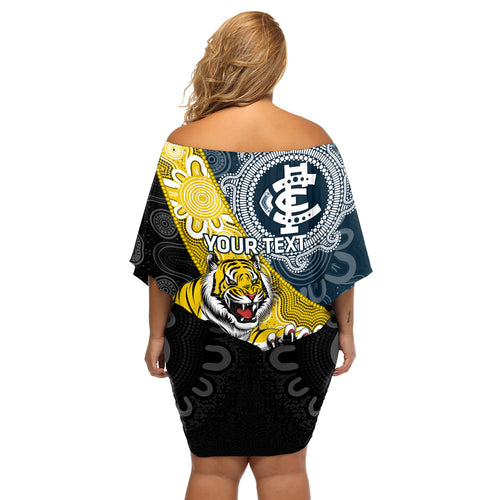 Personalised Richmond And Carlton Football Off Shoulder Short Dress Tigers BluesTogether Aboriginal Art
