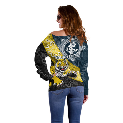 Personalised Richmond And Carlton Football Off Shoulder Sweater Tigers BluesTogether Aboriginal Art