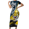 Personalised Richmond And Carlton Football Short Sleeve Bodycon Dress Tigers BluesTogether Aboriginal Art
