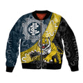 Personalised Richmond And Carlton Football Sleeve Zip Bomber Jacket Tigers BluesTogether Aboriginal Art