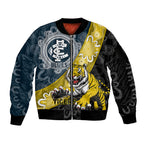 Personalised Richmond And Carlton Football Sleeve Zip Bomber Jacket Tigers BluesTogether Aboriginal Art