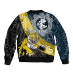 Personalised Richmond And Carlton Football Sleeve Zip Bomber Jacket Tigers BluesTogether Aboriginal Art