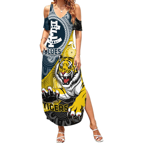 Personalised Richmond And Carlton Football Summer Maxi Dress Tigers BluesTogether Aboriginal Art