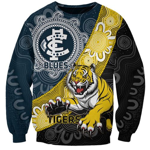Personalised Richmond And Carlton Football Sweatshirt Tigers BluesTogether Aboriginal Art