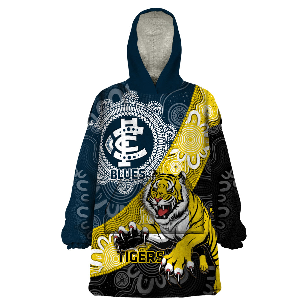Personalised Richmond And Carlton Football Wearable Blanket Hoodie Tigers BluesTogether Aboriginal Art