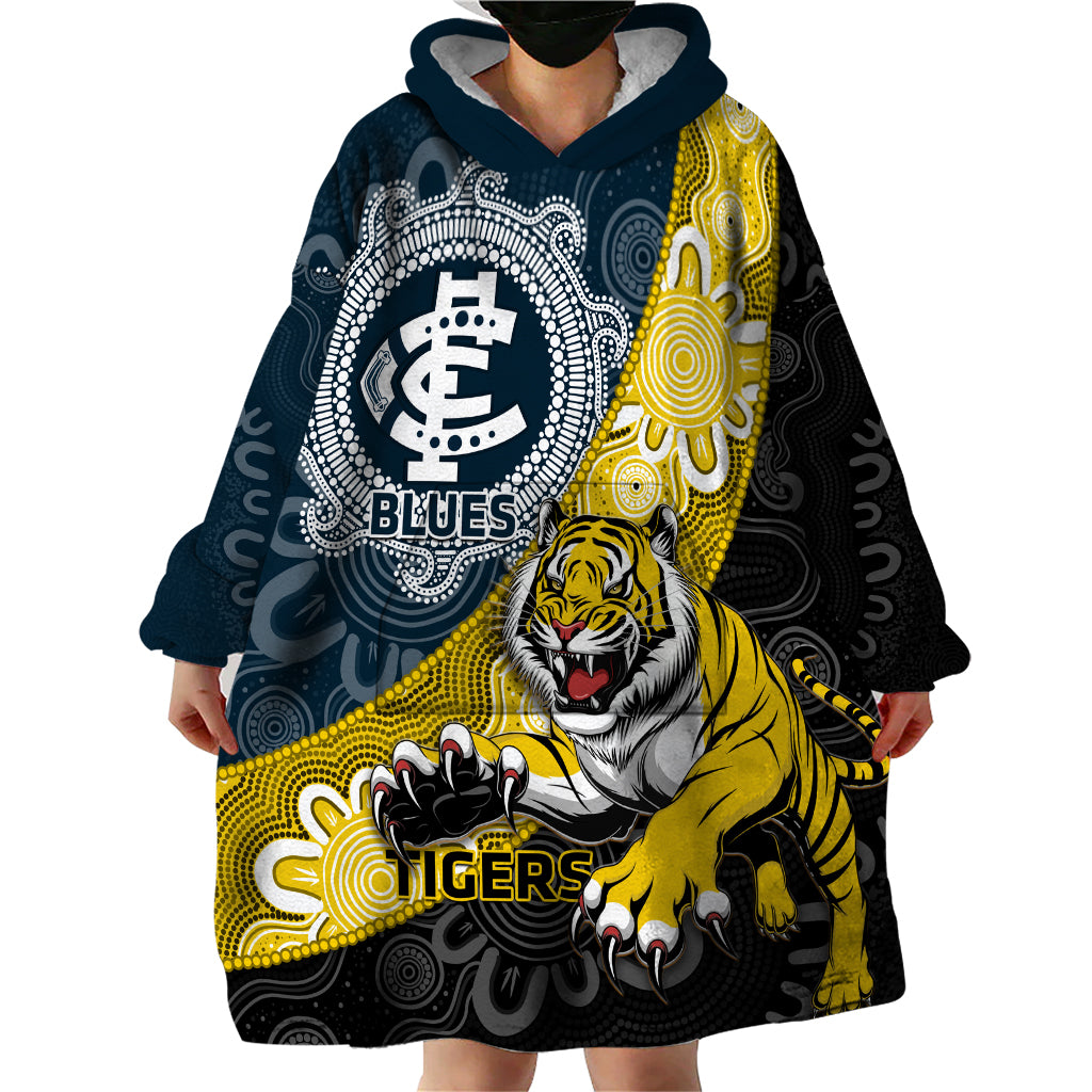 Personalised Richmond And Carlton Football Wearable Blanket Hoodie Tigers BluesTogether Aboriginal Art