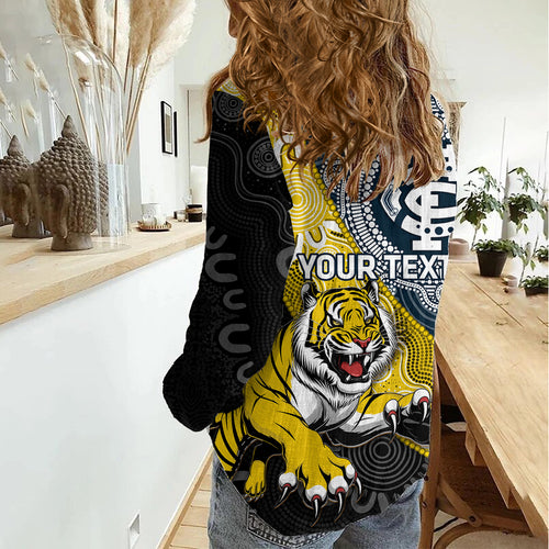 Personalised Richmond And Carlton Football Women Casual Shirt Tigers BluesTogether Aboriginal Art