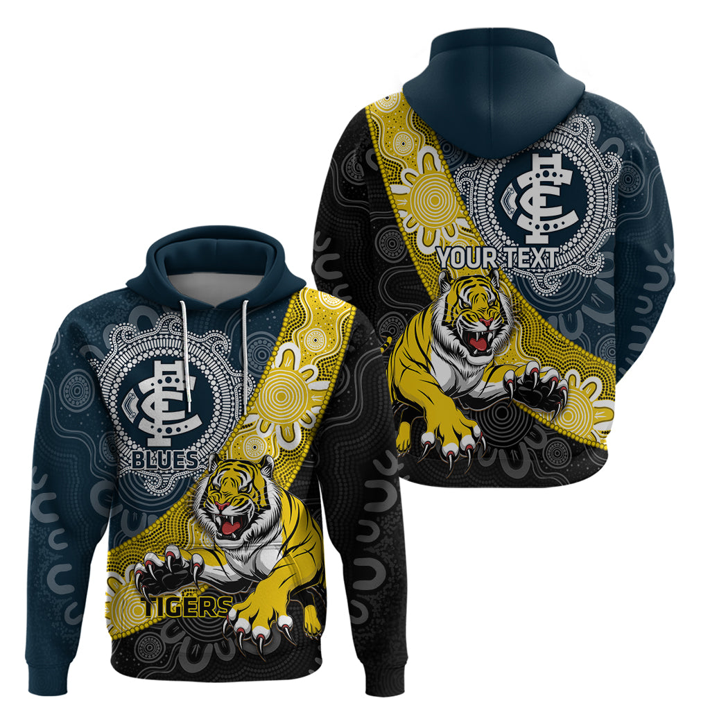 Personalised Richmond And Carlton Football Zip Hoodie Tigers BluesTogether Aboriginal Art