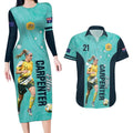 Australia Soccer Couples Matching Long Sleeve Bodycon Dress and Hawaiian Shirt Ellie Carpenter Matildas - Turquoise