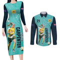 Australia Soccer Couples Matching Long Sleeve Bodycon Dress and Long Sleeve Button Shirt Ellie Carpenter Matildas - Turquoise
