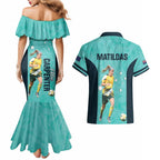 Australia Soccer Couples Matching Mermaid Dress and Hawaiian Shirt Ellie Carpenter Matildas - Turquoise