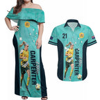 Australia Soccer Couples Matching Off Shoulder Maxi Dress and Hawaiian Shirt Ellie Carpenter Matildas - Turquoise
