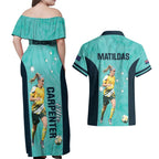 Australia Soccer Couples Matching Off Shoulder Maxi Dress and Hawaiian Shirt Ellie Carpenter Matildas - Turquoise