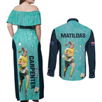 Australia Soccer Couples Matching Off Shoulder Maxi Dress and Long Sleeve Button Shirt Ellie Carpenter Matildas - Turquoise