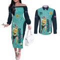 Australia Soccer Couples Matching Off The Shoulder Long Sleeve Dress and Long Sleeve Button Shirt Ellie Carpenter Matildas - Turquoise