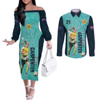 Australia Soccer Couples Matching Off The Shoulder Long Sleeve Dress and Long Sleeve Button Shirt Ellie Carpenter Matildas - Turquoise