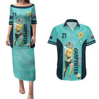 Australia Soccer Couples Matching Puletasi and Hawaiian Shirt Ellie Carpenter Matildas - Turquoise
