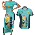 Australia Soccer Couples Matching Short Sleeve Bodycon Dress and Hawaiian Shirt Ellie Carpenter Matildas - Turquoise