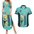 Australia Soccer Couples Matching Summer Maxi Dress and Hawaiian Shirt Ellie Carpenter Matildas - Turquoise