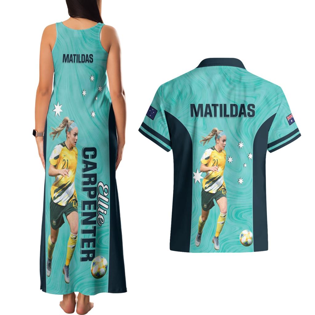 Australia Soccer Couples Matching Tank Maxi Dress and Hawaiian Shirt Ellie Carpenter Matildas - Turquoise