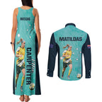 Australia Soccer Couples Matching Tank Maxi Dress and Long Sleeve Button Shirt Ellie Carpenter Matildas - Turquoise