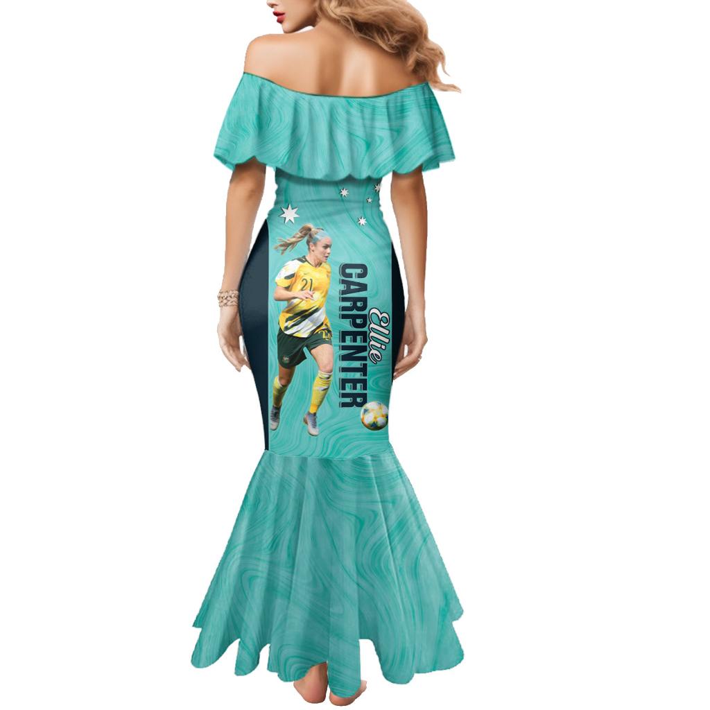 Australia Soccer Family Matching Mermaid Dress and Hawaiian Shirt Ellie Carpenter Matildas - Turquoise