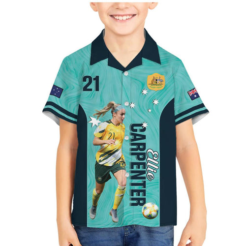Australia Soccer Family Matching Mermaid Dress and Hawaiian Shirt Ellie Carpenter Matildas - Turquoise