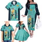 Australia Soccer Family Matching Off The Shoulder Long Sleeve Dress and Hawaiian Shirt Ellie Carpenter Matildas - Turquoise