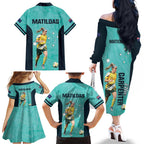 Australia Soccer Family Matching Off The Shoulder Long Sleeve Dress and Hawaiian Shirt Ellie Carpenter Matildas - Turquoise