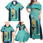 Australia Soccer Family Matching Off Shoulder Maxi Dress and Hawaiian Shirt Ellie Carpenter Matildas - Turquoise