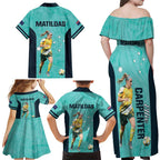 Australia Soccer Family Matching Off Shoulder Maxi Dress and Hawaiian Shirt Ellie Carpenter Matildas - Turquoise