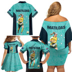 Australia Soccer Family Matching Off Shoulder Short Dress and Hawaiian Shirt Ellie Carpenter Matildas - Turquoise