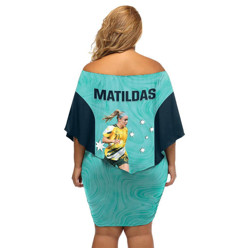 Australia Soccer Family Matching Off Shoulder Short Dress and Hawaiian Shirt Ellie Carpenter Matildas - Turquoise